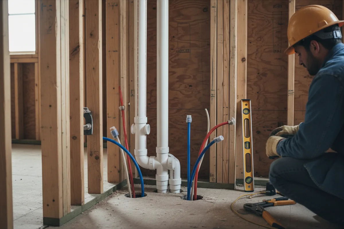 Drain and supply rough-in during Leak Detection in Baker
